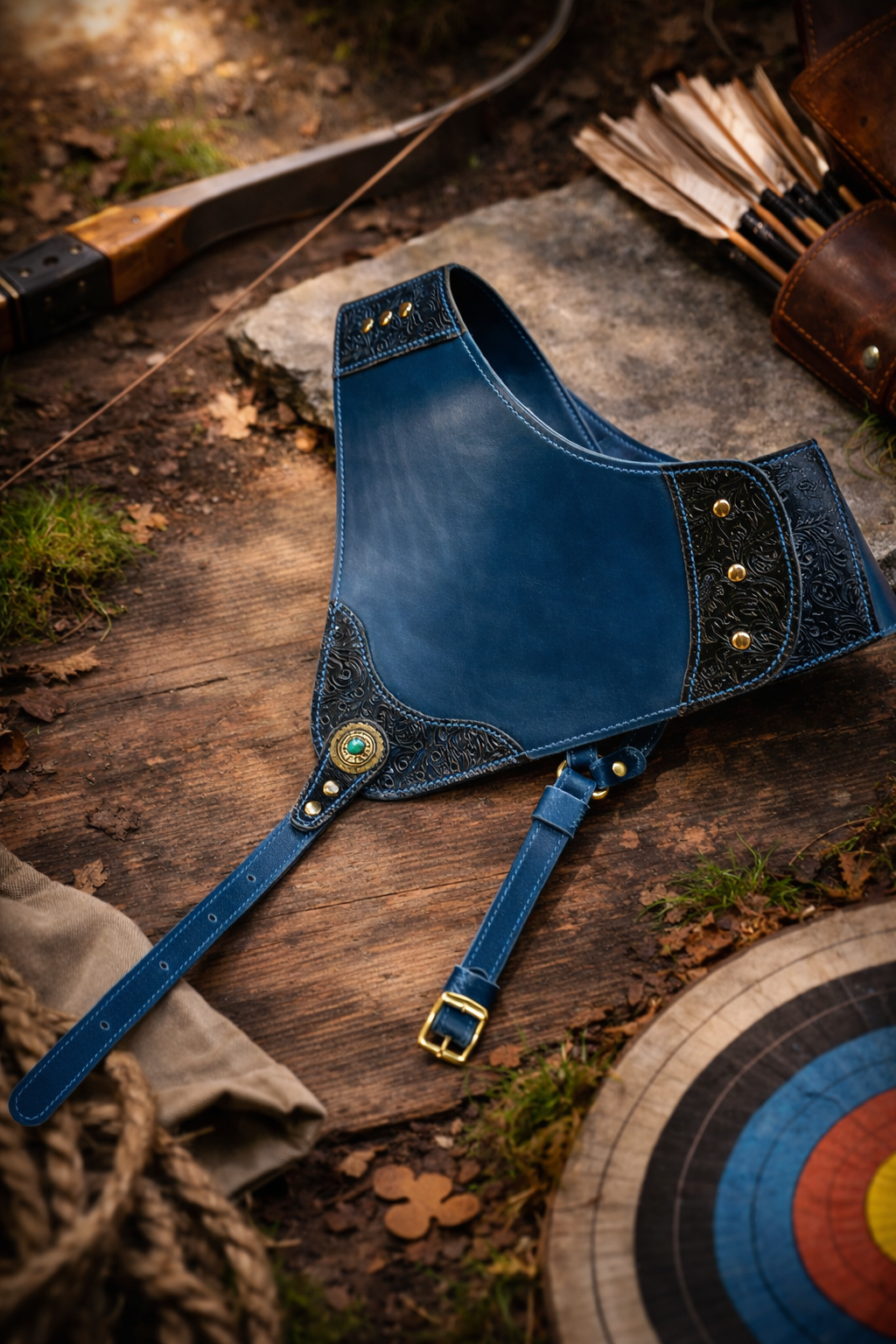 Master Artisan Embossed Floral Leather Chest Guard